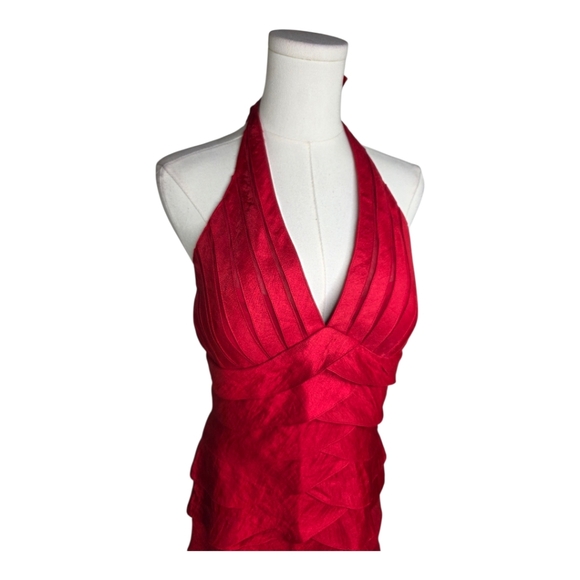 Cache Red Satin Halter Tiered Cocktail Dress NWT Size 8 Y2K Vintage Glam - Picture 2 of 11